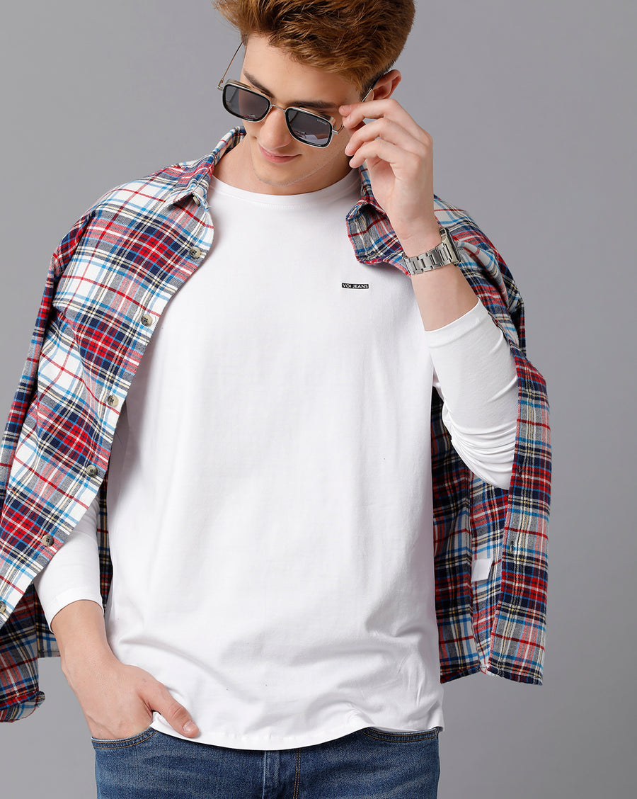 VOI Jeans Men's Solid White Full Sleeve  Crew Neck T-shirt