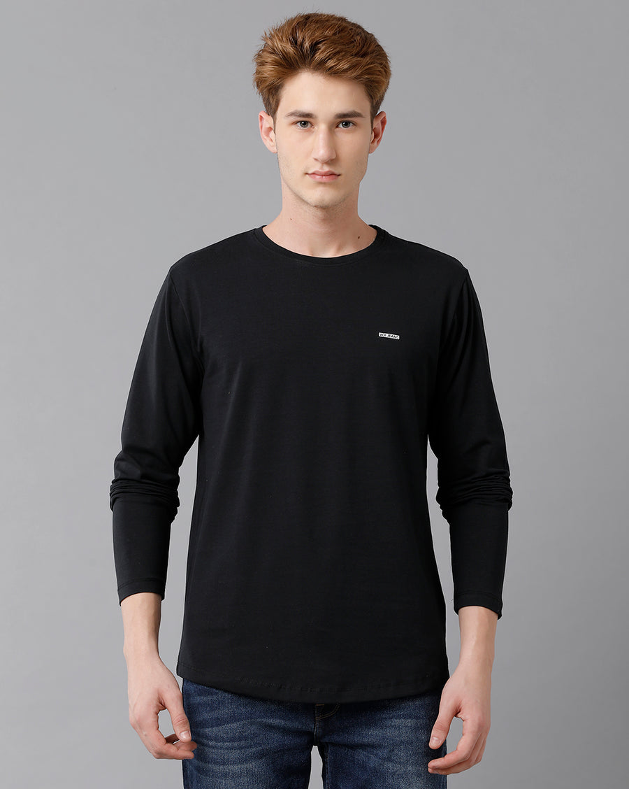 VOI Jeans Men's Solid Black Full Sleeve  Crew Neck T-shirt