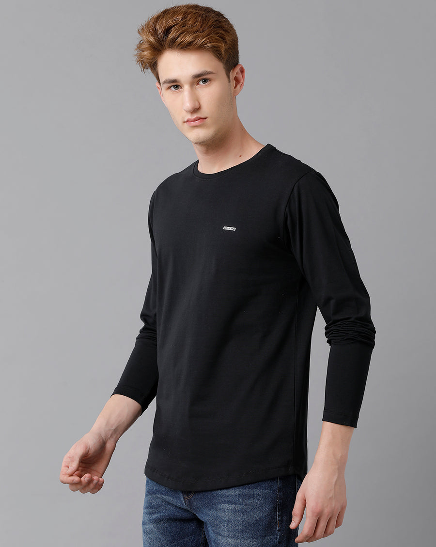 VOI Jeans Men's Solid Black Full Sleeve  Crew Neck T-shirt