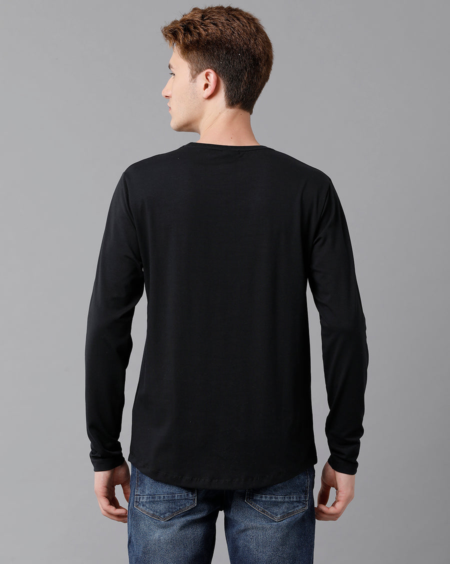 VOI Jeans Men's Solid Black Full Sleeve  Crew Neck T-shirt
