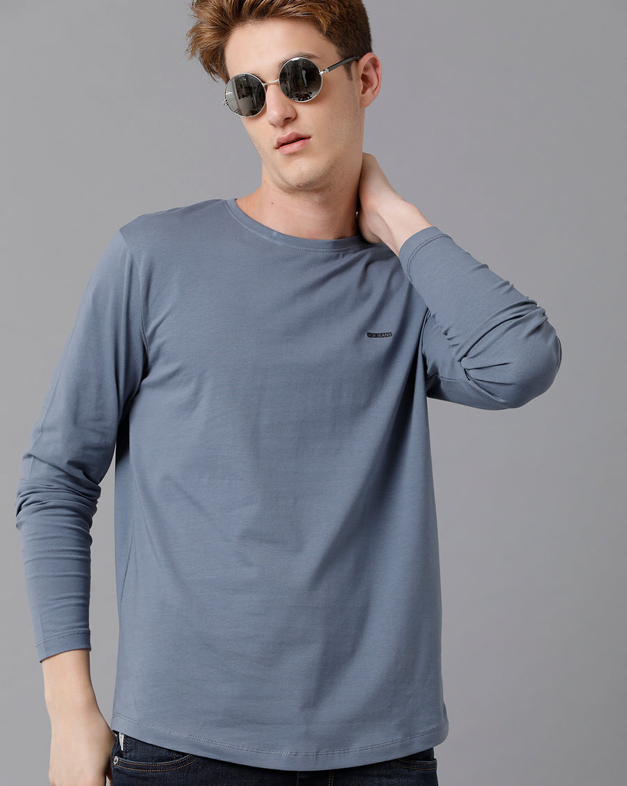 VOI Jeans Men's Dark Grey Full Sleeve Crew Neck T-shirt