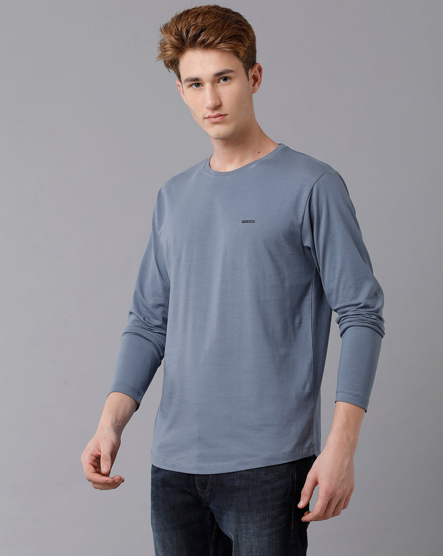 VOI Jeans Men's Dark Grey Full Sleeve Crew Neck T-shirt
