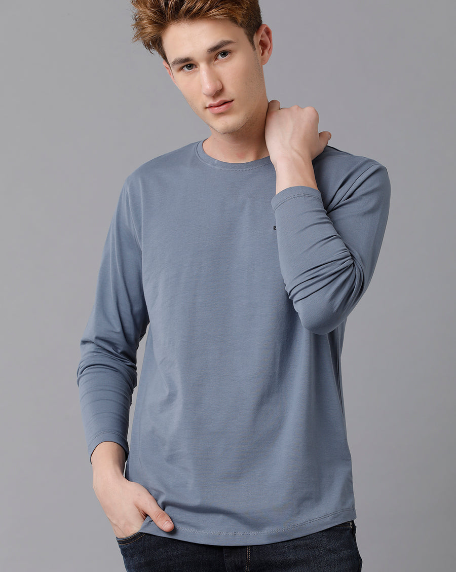 VOI Jeans Men's Dark Grey Full Sleeve Crew Neck T-shirt