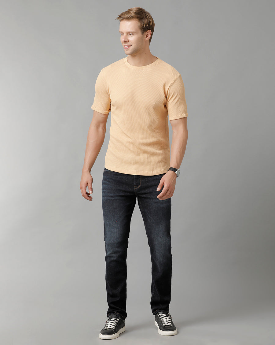 Men Waffle Solid  Regular Fit Casual T-Shirt