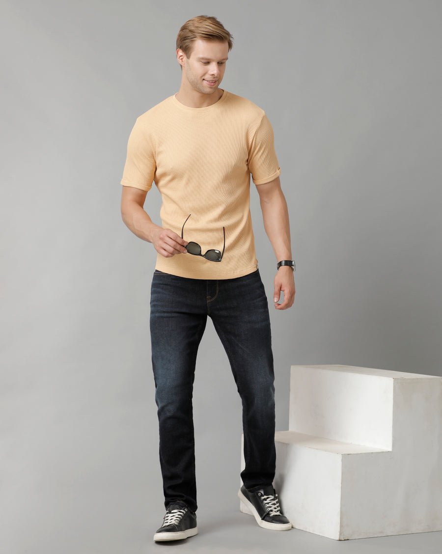 Men Waffle Solid  Regular Fit Casual T-Shirt